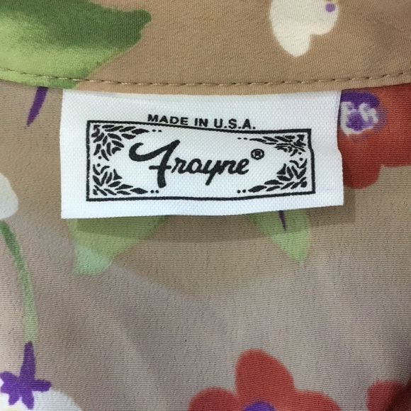 Vintage Frayne Blouse Floral Beige With Tie At Waist - Picture 9 of 11